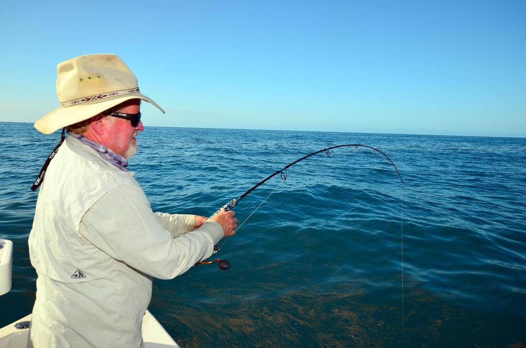 A fast tapered graphite rod and a strong reel with a high gear ratio and smooth drag will get the job done when metal jigging. © Lee Brake